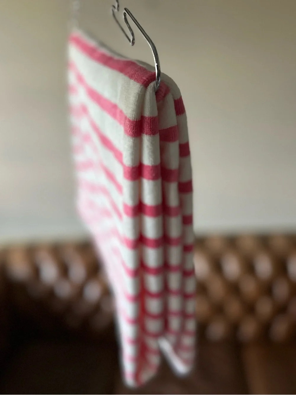JML Lightweight Beach or Bath Striped Pink and White Towel